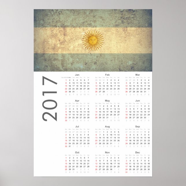 Grunge Argentina Flag Kalender 2017 Affisch (Framsidan)