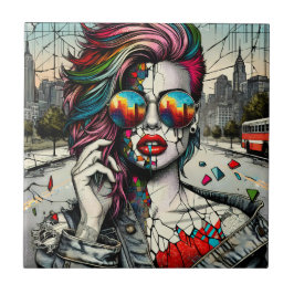 Grunge Art | Abstrakten Fractued Woman Kakelplatta