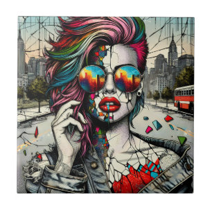 Grunge Art Abstrakten Fractued Woman Kakelplatta