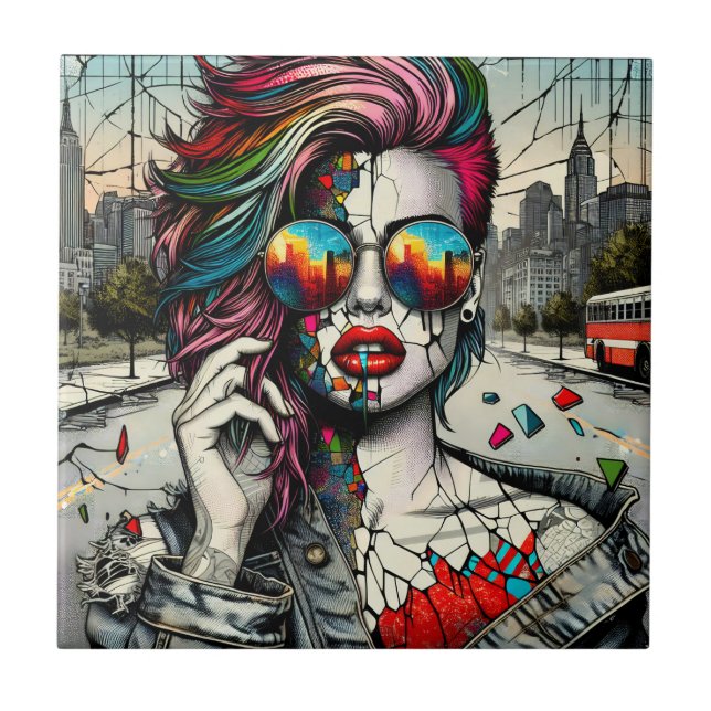 Grunge Art | Abstrakten Fractued Woman Kakelplatta (Framsidan)