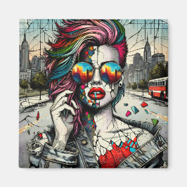 Grunge Art | Abstrakten Fractued Woman Magnet