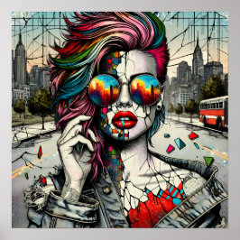 Grunge Art | Abstrakten Fractued Woman Poster