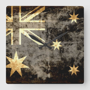 Grunge Australia Flagga 3 Fyrkantig Klocka