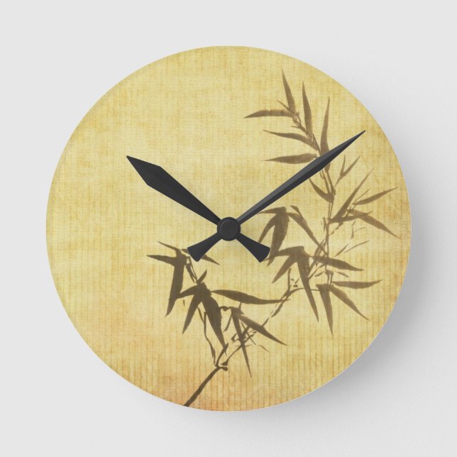Grunge befläckt bambupappersbakgrund rund klocka (Framsida)
