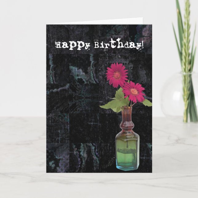 Grunge Birthday Flowers i Vas Kort (Framsida)