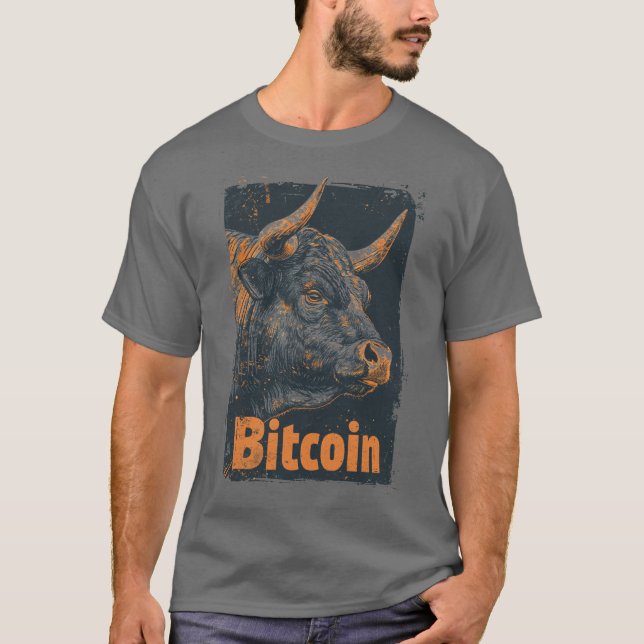 Grunge Bitcoin Bull Crypto Blockchain Design T Shirt (Framsida)