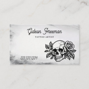Grunge Black och Vit ros Skull Tattoartist Visitkort