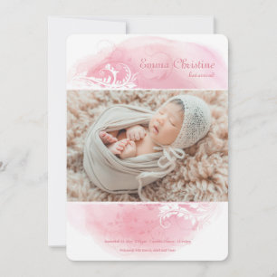 Grunge Blommigt Photo Birth Notice Meddelande