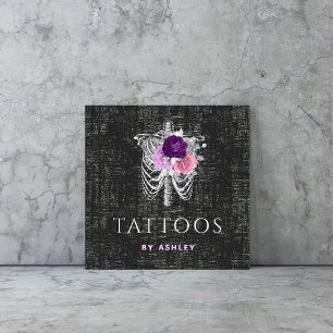 Grunge Blommigt Skeleton Gothic Tattoo Artist Ro Fyrkantigt Visitkort