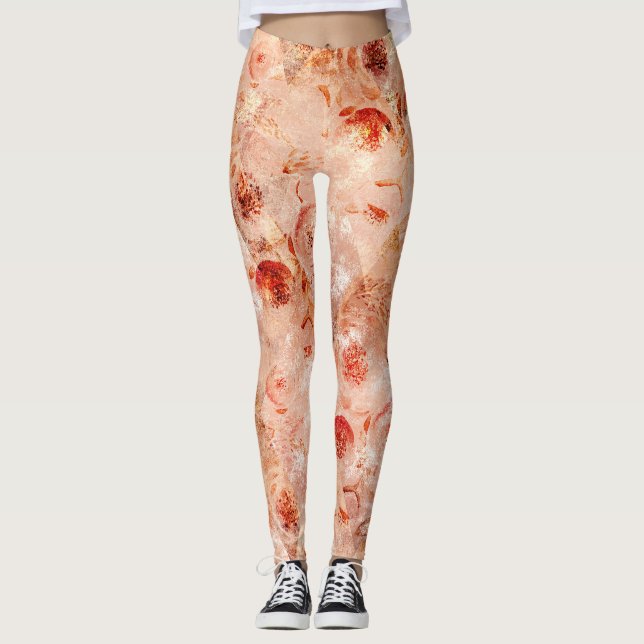Grunge blommönster. Korallbakgrund.  Leggings (Framsida)