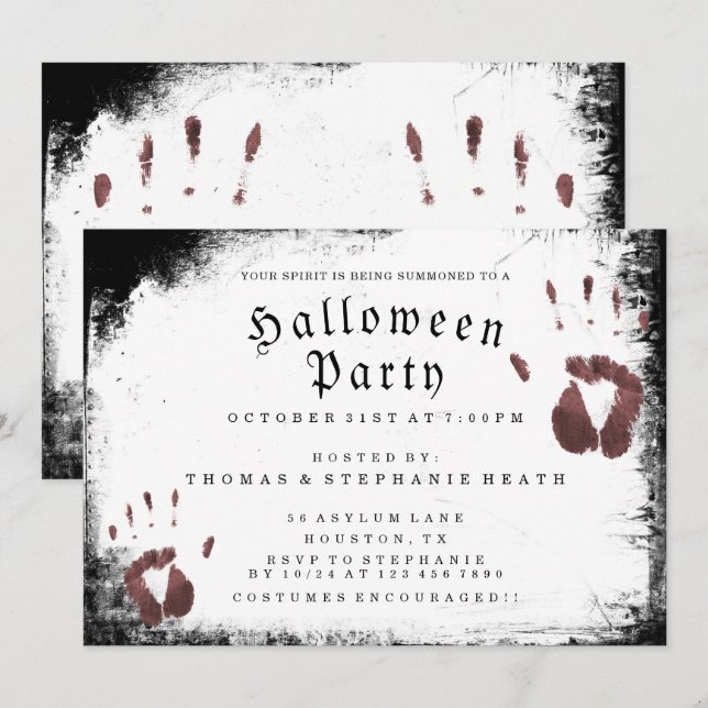 Grunge Bloody Hand Prints Halloween fest Inbjudningar (Fram/baksida)