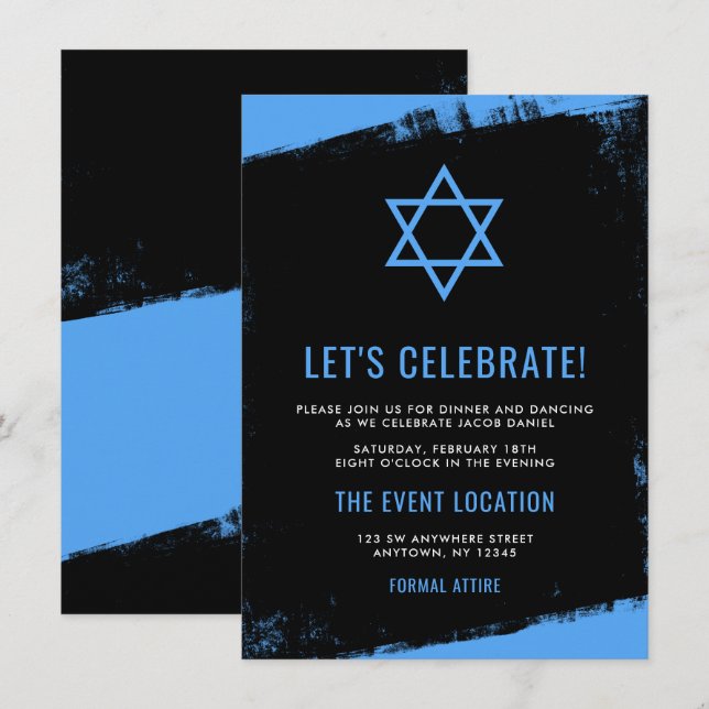 Grunge Blue Black Pub Mitzvah Recept Inbjudningar (Fram/baksida)