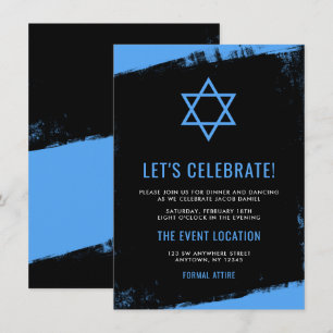 Grunge Blue Black Pub Mitzvah Recept Inbjudningar