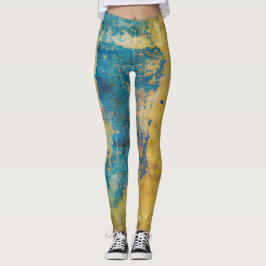 Grunge Blue och Guld Struktur, bakgrund Leggings