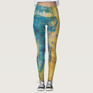 Grunge Blue och Guld Struktur, bakgrund Leggings