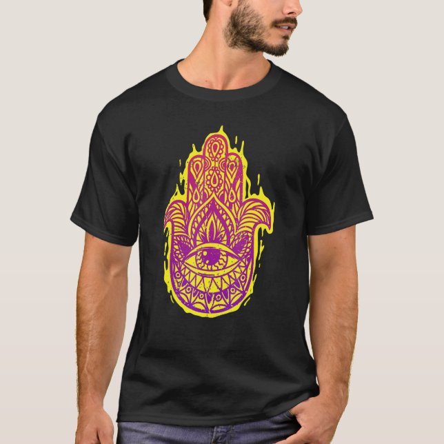 Grunge Boho Hamsa Hand Chakra Evil Öga Hand of Tjo T Shirt (Framsida)