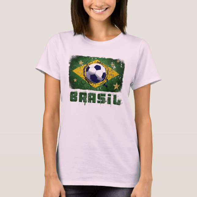 Grunge brazil soccer-flagga t shirt (Framsida)