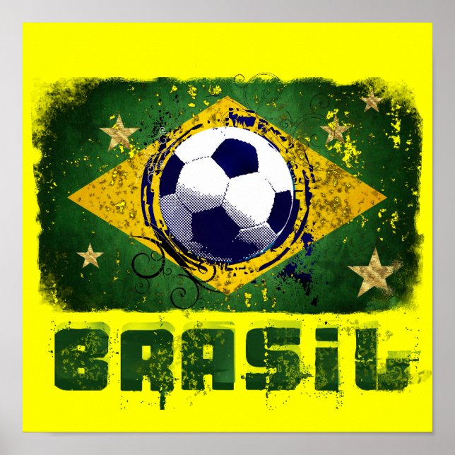 Grunge brazil vm fotboll flagga 2014 sport poster (Framsidan)