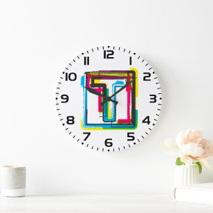 Grunge Brev T Bold Colorful Urban Typography Stor Klocka