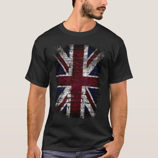 Grunge British Flagga Förenade kungarikets Distres T Shirt (Framsida)