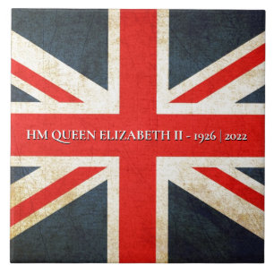 Grunge British Union Jack QE2 minnespanel Kakelplatta