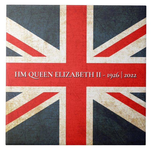 Grunge British Union Jack QE2 minnespanel Kakelplatta (Framsidan)
