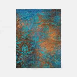 Grunge Brown Blue Blommigt Decorative Mönster Fleecefilt