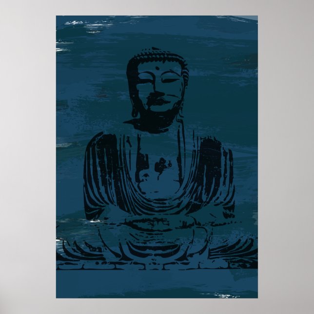 Grunge Buddha Poster - Mörk Teal (Framsidan)