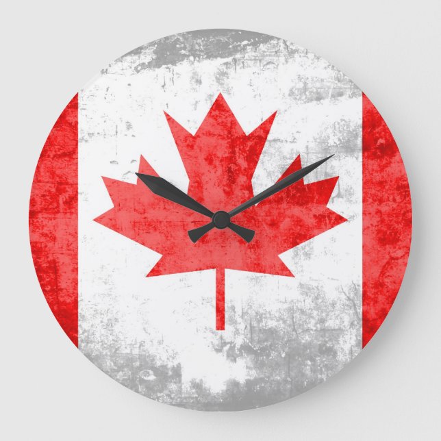 Grunge Canada Flagga 2 Stor Klocka (Framsida)