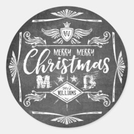 Grunge Chalkboard God jul Retro Typography Runt Klistermärke