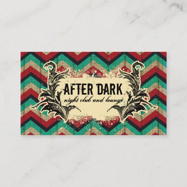 Grunge Chevron Affärskort Red Teal Feather Tilläggskort (Framsida)
