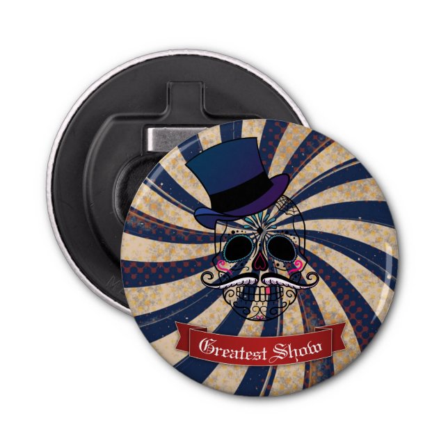 Grunge Circus Sugar Skull Ringmaster Custom Text Flasköppnare (Framsidan)