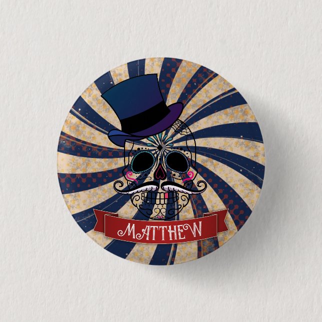 Grunge Circus Sugar Skull Ringmaster Personalised Knapp (Framsida)