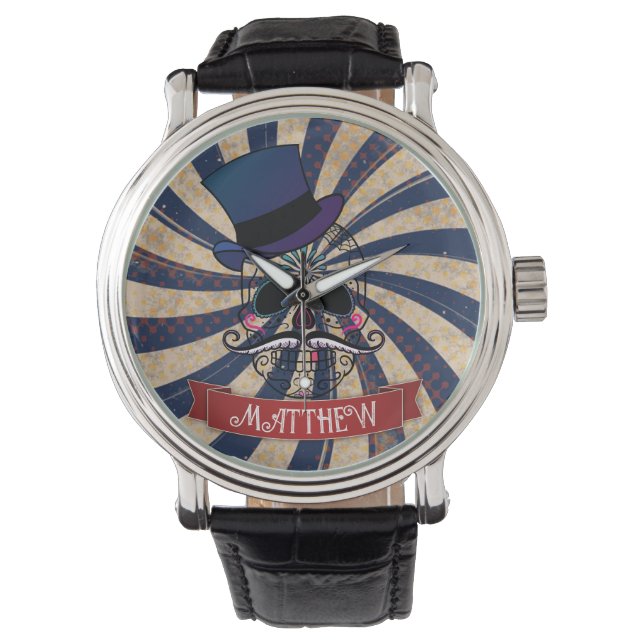 Grunge Cirkus Socker Skalle Ringmaster Personlig Armbandsur (Framsida)