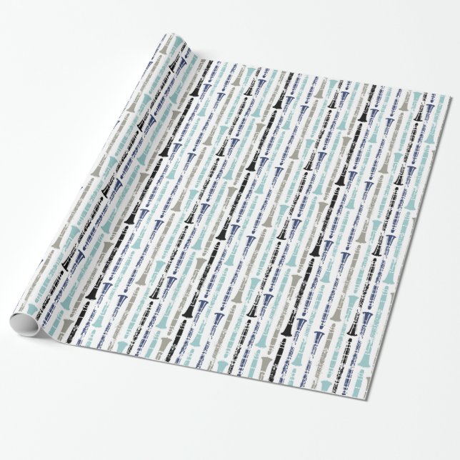 Grunge Clarinets - Blue och Grått Presentpapper (Utrullad)