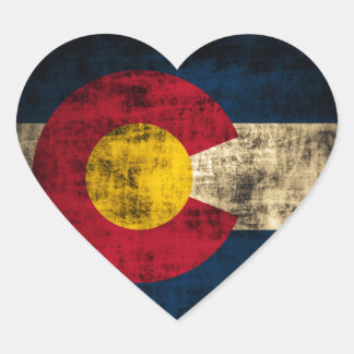 Grunge Colorado Flagga Hjärtformat Klistermärke