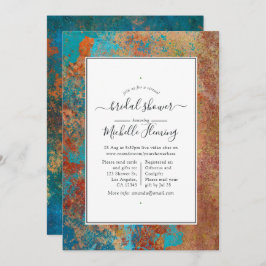 Grunge Copper Patina & Teal Virtuell Möhippa Inbjudningar