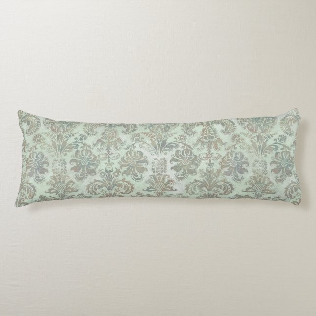 Grunge Damask Ankan Ägg Blå Salvia Grön Kroppskudde (Framsidan)