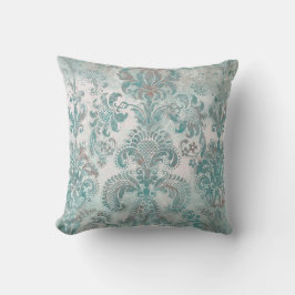 Grunge Damask Aqua Mint Blå Rosa Kudde