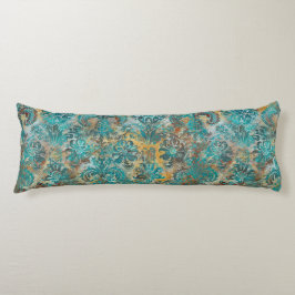 Grunge Damask Aqua Viridian Senap Terrakotta Kroppskudde