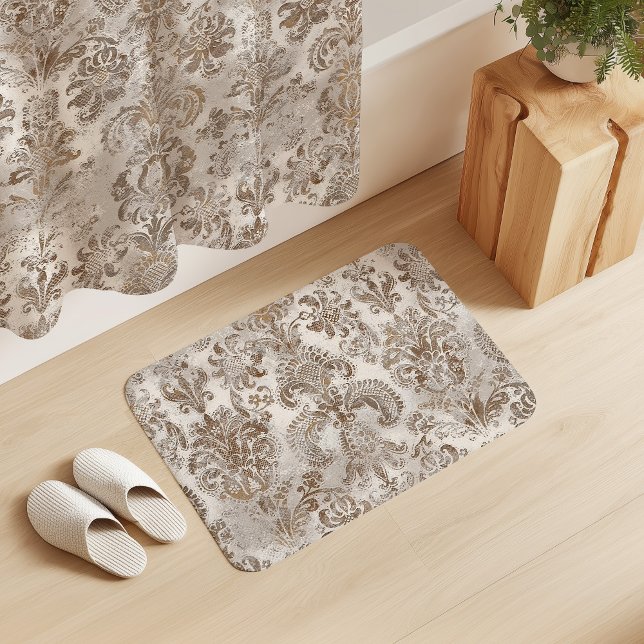 Grunge Damask Beige Rust Brown Ochre Cream Badrumsmatta (Skapare uppladdad)