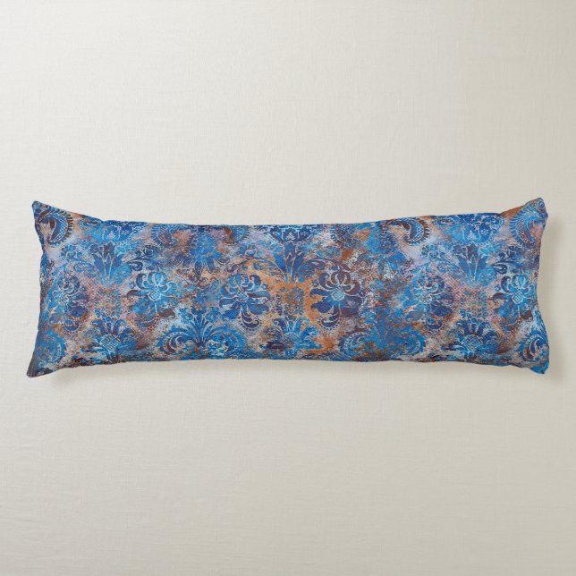 Grunge Damask Cobalt Blue Rust Orange Kroppskudde (Framsidan)