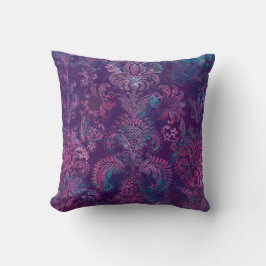 Grunge Damask Lila Violett Varmljusblå Turkos Kudde