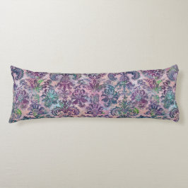 Grunge Damask Rosa Lila Charteuse Turkos Kroppskudde