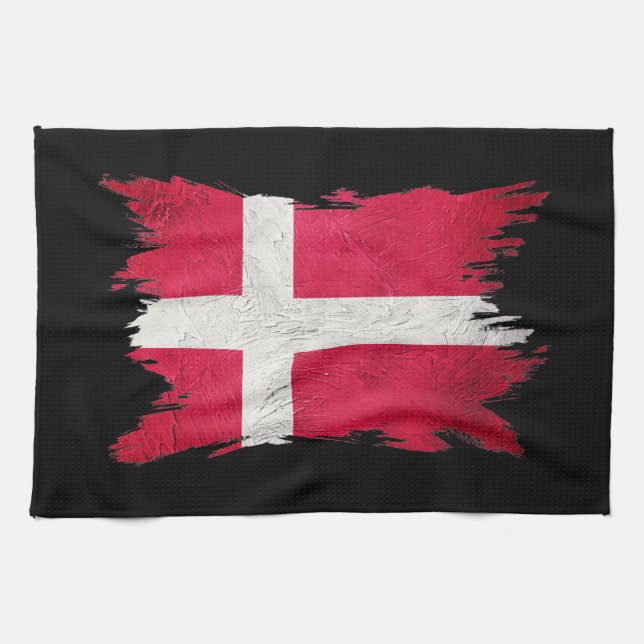 Grunge Danmark flagga, Penseldrag, Danmark flagga Kökshandduk (Horisontell)