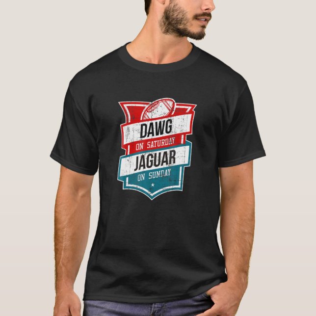 Grunge Dawg på lördag Jaguar på Söndag Gameday F T Shirt (Framsida)