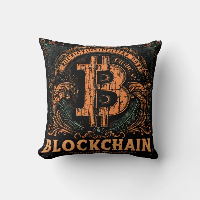 Grunge decorative Bitcoin logo blockchain Design Kudde (Framsida)