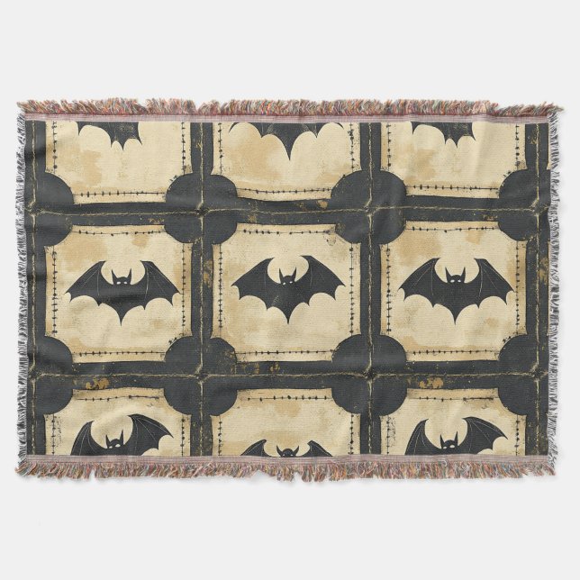 Grunge Denim Halloween Patchwork with Fladdermus ( Filt (Framsidan)