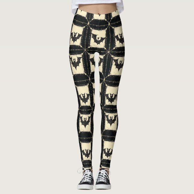 Grunge Denim Halloween Patchwork with Fladdermus Leggings (Framsida)