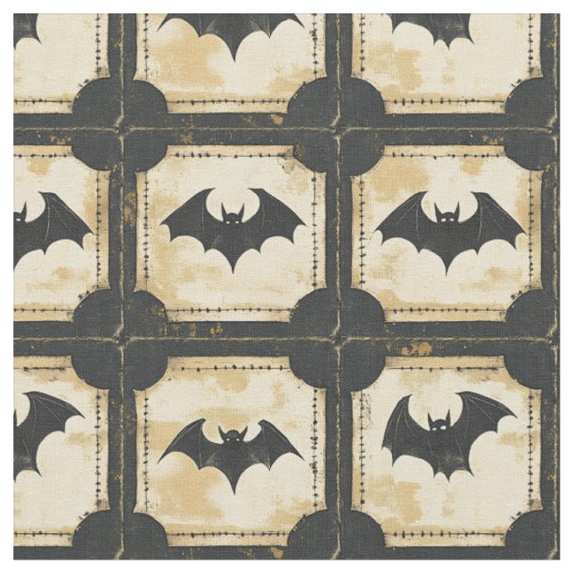 Grunge Denim Halloween Patchwork with Fladdermus ( Tyg (Närbild)